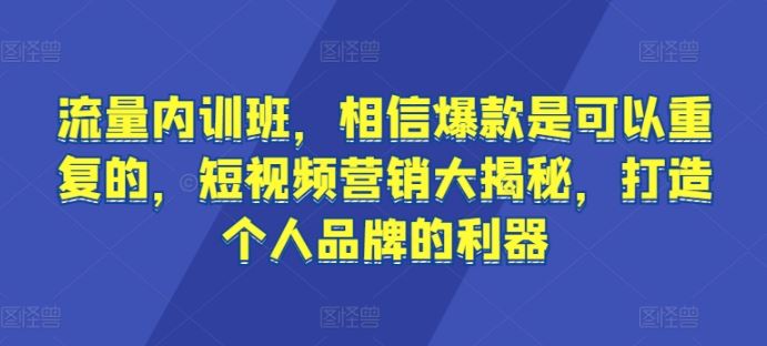 流量内训班，相信爆款是可以重复的，短视频营销大揭秘，打造个人品牌的利器-沫尘创业网-知识付费资源网站搭建-中创网-冒泡网赚-福缘创业网