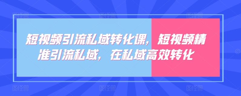 短视频引流私域转化课，短视频精准引流私域，在私域高效转化-沫尘创业网-知识付费资源网站搭建-中创网-冒泡网赚-福缘创业网