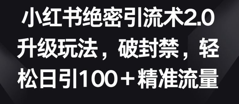 小红书绝密引流术2.0升级玩法，破封禁，轻松日引100+精准流量【揭秘】-沫尘创业网-知识付费资源网站搭建-中创网-冒泡网赚-福缘创业网