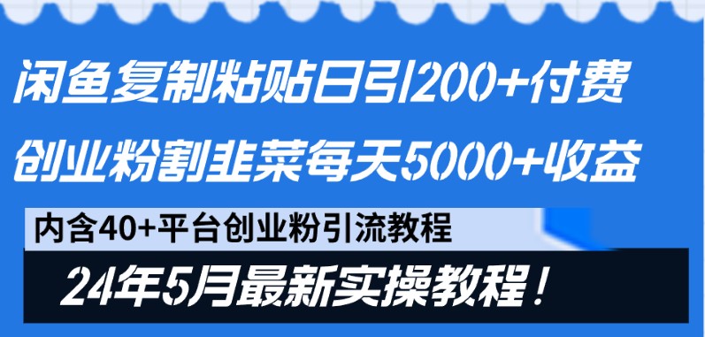 闲鱼复制粘贴日引200+付费创业粉，24年5月最新方法！割韭菜日稳定5000+收益-沫尘创业网-知识付费资源网站搭建-中创网-冒泡网赚-福缘创业网