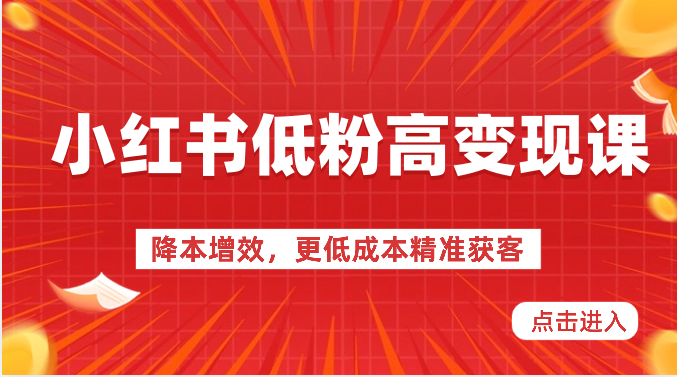 小红书低粉高变现课-降本增效，更低成本精准获客，小红书必爆的流量密码-沫尘创业网-知识付费资源网站搭建-中创网-冒泡网赚-福缘创业网