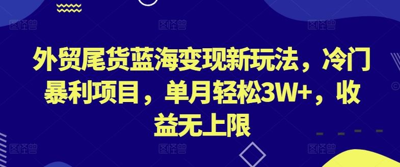 外贸尾货蓝海变现新玩法，冷门暴利项目，单月轻松3W+，收益无上限【揭秘】-沫尘创业网-知识付费资源网站搭建-中创网-冒泡网赚-福缘创业网