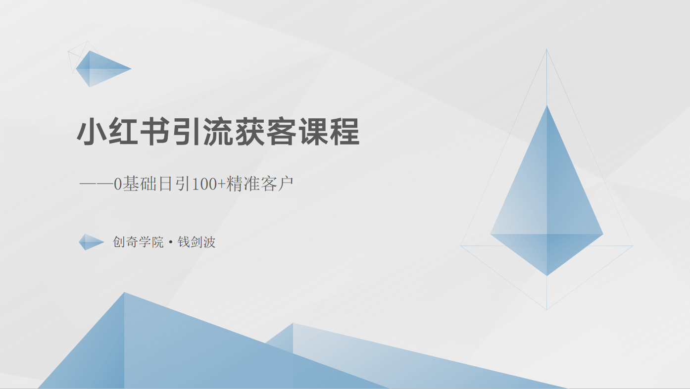 小红书引流获客课程：0基础日引100+精准客户-沫尘创业网-知识付费资源网站搭建-中创网-冒泡网赚-福缘创业网