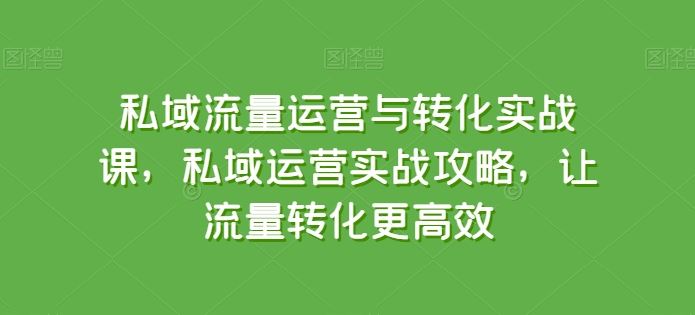 私域流量运营与转化实战课，私域运营实战攻略，让流量转化更高效-沫尘创业网-知识付费资源网站搭建-中创网-冒泡网赚-福缘创业网