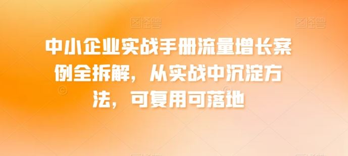 中小企业实战手册流量增长案例全拆解，从实战中沉淀方法，可复用可落地-沫尘创业网-知识付费资源网站搭建-中创网-冒泡网赚-福缘创业网