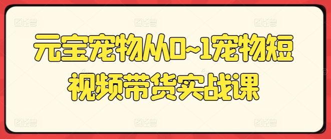 元宝宠物从0~1宠物短视频带货实战课-沫尘创业网-知识付费资源网站搭建-中创网-冒泡网赚-福缘创业网