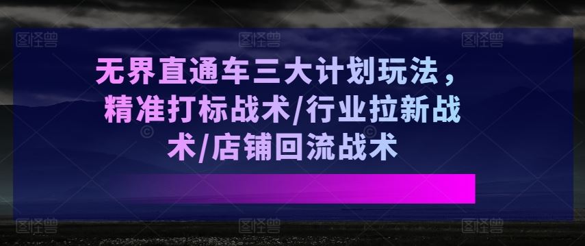 无界直通车三大计划玩法，精准打标战术/行业拉新战术/店铺回流战术-沫尘创业网-知识付费资源网站搭建-中创网-冒泡网赚-福缘创业网