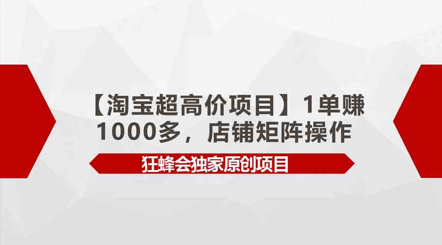 （9849期）【淘宝超高价项目】1单赚1000多，店铺矩阵操作-沫尘创业网-知识付费资源网站搭建-中创网-冒泡网赚-福缘创业网