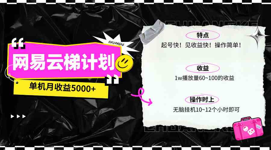 （10063期）最新网易云梯计划网页版，单机月收益5000+！可放大操作-沫尘创业网-知识付费资源网站搭建-中创网-冒泡网赚-福缘创业网