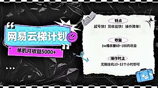 （10389期）2024网易云云梯计划 单机日300+ 无脑月入5000+-沫尘创业网-知识付费资源网站搭建-中创网-冒泡网赚-福缘创业网