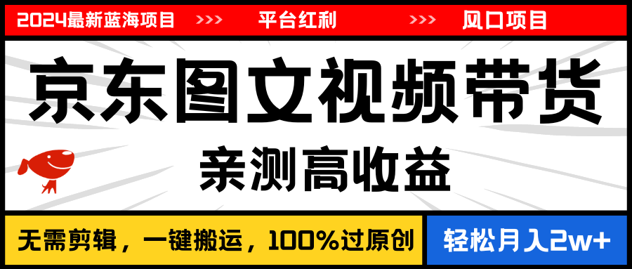 （11147期）2024最新蓝海项目，逛逛京东图文视频带货，无需剪辑，月入20000+-沫尘创业网-知识付费资源网站搭建-中创网-冒泡网赚-福缘创业网