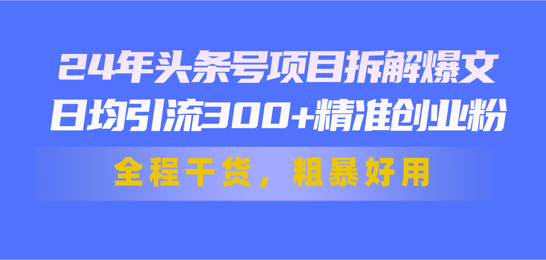 （11397期）24年头条号项目拆解爆文，日均引流300+精准创业粉，全程干货，粗暴好用-沫尘创业网-知识付费资源网站搭建-中创网-冒泡网赚-福缘创业网