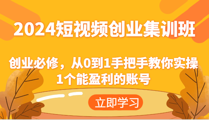 2024短视频创业集训班：创业必修，从0到1手把手教你实操1个能盈利的账号-沫尘创业网-知识付费资源网站搭建-中创网-冒泡网赚-福缘创业网