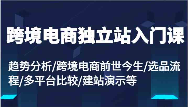 跨境电商独立站入门课：趋势分析/跨境电商前世今生/选品流程/多平台比较/建站演示等-沫尘创业网-知识付费资源网站搭建-中创网-冒泡网赚-福缘创业网