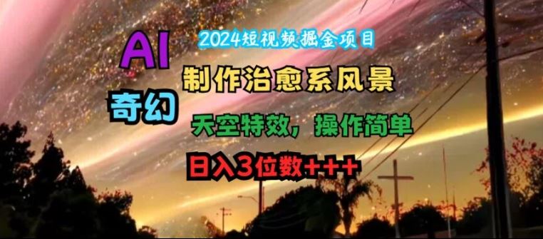 2024短视频掘金项目，AI制作治愈系风景，奇幻天空特效，操作简单，日入3位数【揭秘】-沫尘创业网-知识付费资源网站搭建-中创网-冒泡网赚-福缘创业网