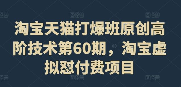 淘宝天猫打爆班原创高阶技术第60期，淘宝虚拟怼付费项目-沫尘创业网-知识付费资源网站搭建-中创网-冒泡网赚-福缘创业网