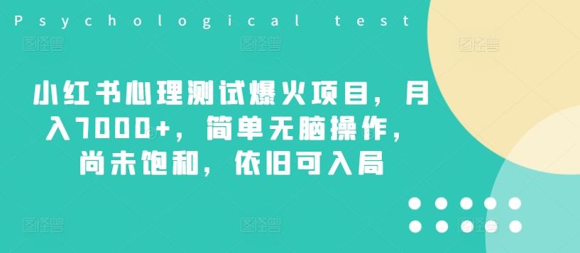 小红书心理测试爆火项目，月入7000+，简单无脑操作，尚未饱和，依旧可入局-沫尘创业网-知识付费资源网站搭建-中创网-冒泡网赚-福缘创业网