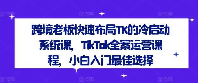 跨境老板快速布局TK的冷启动系统课，TikTok全案运营课程，小白入门最佳选择-沫尘创业网-知识付费资源网站搭建-中创网-冒泡网赚-福缘创业网