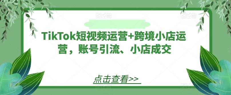 TikTok短视频运营+跨境小店运营，账号引流、小店成交-沫尘创业网-知识付费资源网站搭建-中创网-冒泡网赚-福缘创业网