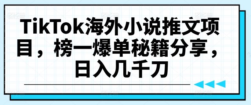 TikTok海外小说推文项目，榜一爆单秘籍分享，日入几千刀-沫尘创业网-知识付费资源网站搭建-中创网-冒泡网赚-福缘创业网