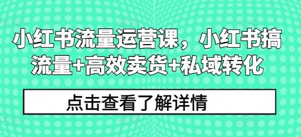 小红书流量运营课，小红书搞流量+高效卖货+私域转化-沫尘创业网-知识付费资源网站搭建-中创网-冒泡网赚-福缘创业网