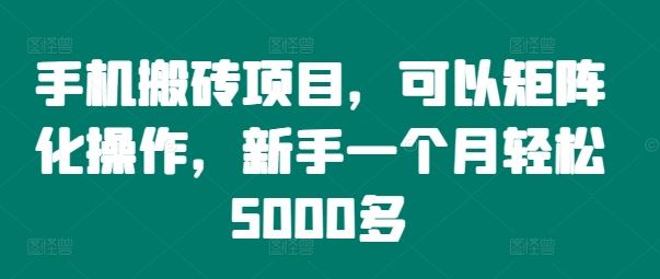 手机搬砖项目，可以矩阵化操作，新手一个月轻松5000多-沫尘创业网-知识付费资源网站搭建-中创网-冒泡网赚-福缘创业网