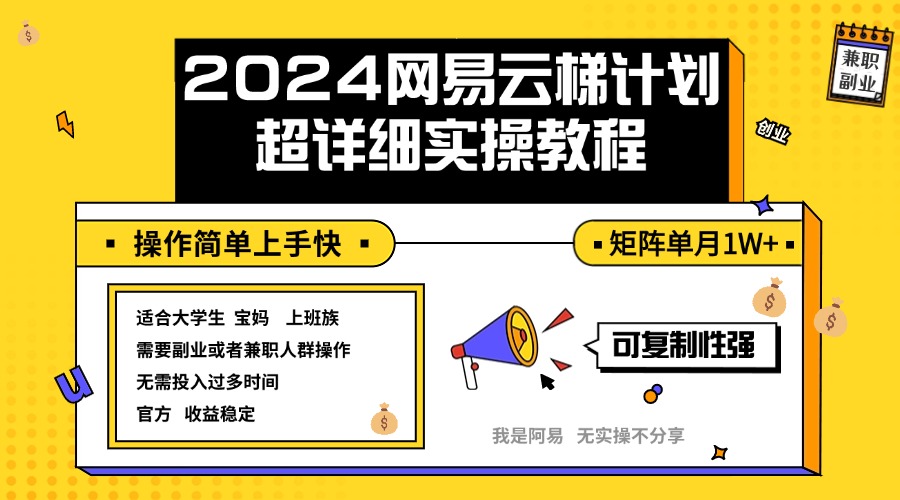 （12525期）2024网易云梯计划实操教程小白轻松上手  矩阵单月1w+-沫尘创业网-知识付费资源网站搭建-中创网-冒泡网赚-福缘创业网