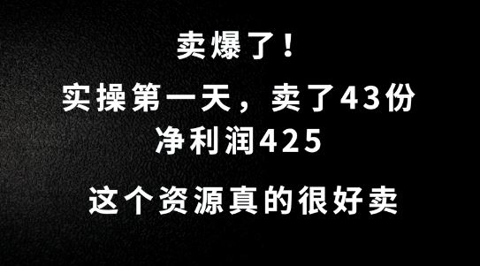 这个资源，需求很大，实操第一天卖了43份，净利润425【揭秘】-沫尘创业网-知识付费资源网站搭建-中创网-冒泡网赚-福缘创业网