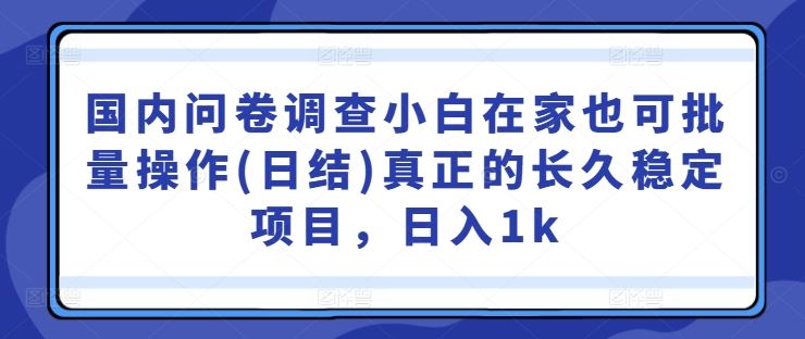 国内问卷调查小白在家也可批量操作(日结)真正的长久稳定项目，日入1k【揭秘】-沫尘创业网-知识付费资源网站搭建-中创网-冒泡网赚-福缘创业网