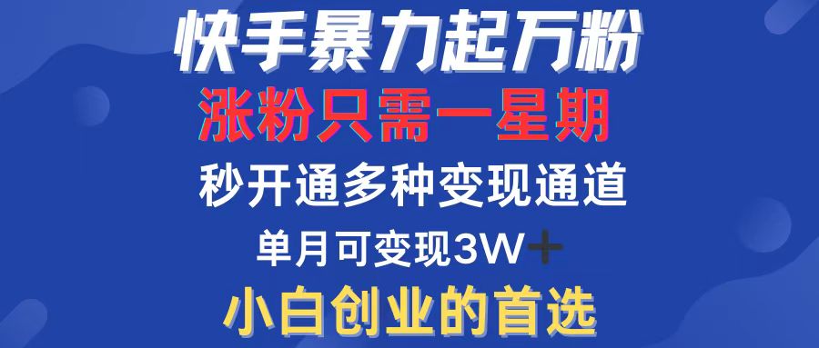 （12651期）快手暴力起万粉，涨粉只需一星期，多种变现模式，直接秒开万合，小白创…-沫尘创业网-知识付费资源网站搭建-中创网-冒泡网赚-福缘创业网