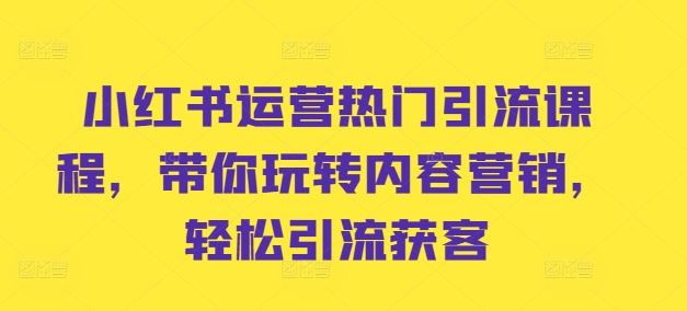 小红书运营热门引流课程，带你玩转内容营销，轻松引流获客-沫尘创业网-知识付费资源网站搭建-中创网-冒泡网赚-福缘创业网