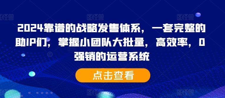 2024靠谱的战略发售体系，一套完整的助IP们，掌握小团队大批量，高效率，0 强销的运营系统-沫尘创业网-知识付费资源网站搭建-中创网-冒泡网赚-福缘创业网