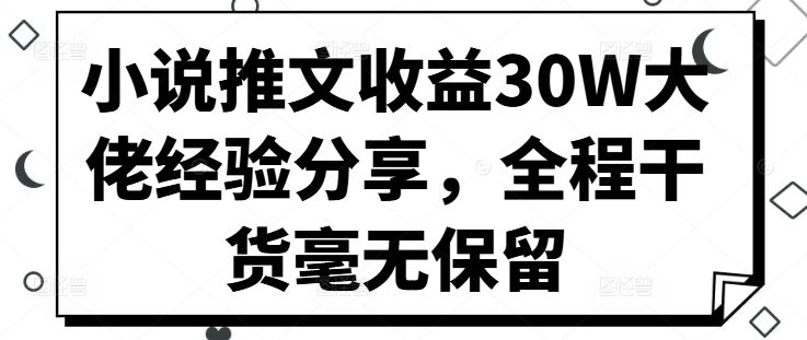 小说推文收益30W大佬经验分享，全程干货毫无保留-沫尘创业网-知识付费资源网站搭建-中创网-冒泡网赚-福缘创业网