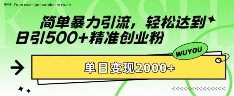 简单暴力引流，轻松达到日引500+精准创业粉，单日变现2k【揭秘】-沫尘创业网-知识付费资源网站搭建-中创网-冒泡网赚-福缘创业网