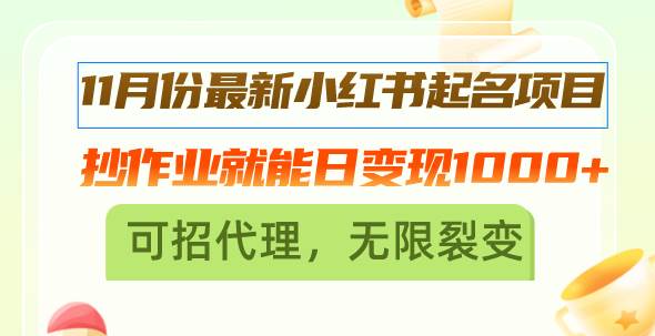 （13256期）11月份最新小红书起名项目，抄作业就能日变现1000+，可招代理，无限裂变-沫尘创业网-知识付费资源网站搭建-中创网-冒泡网赚-福缘创业网